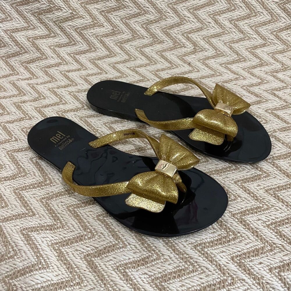 Mel by Melissa Shoes Girls Harmonic III Gold Glitter Bow Sandals Size 3